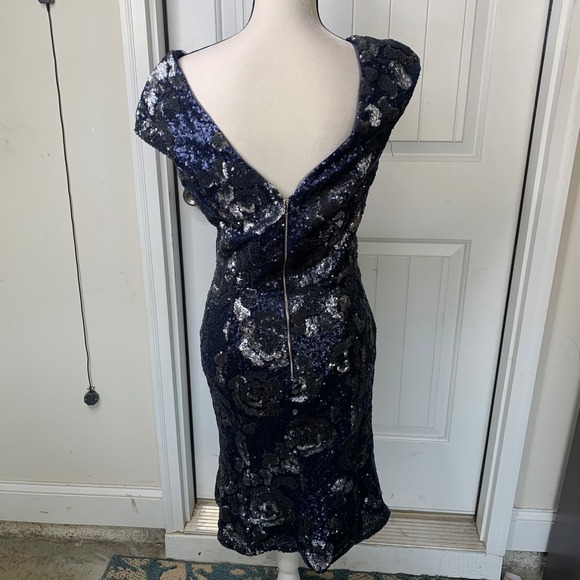 Antonio Melani blue navy sequin floral embellished‎ dress size 8 wedding guest - Picture 4 of 10
